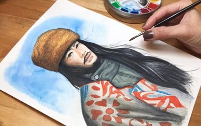 Retrato em aquarela guerreiro tibetano