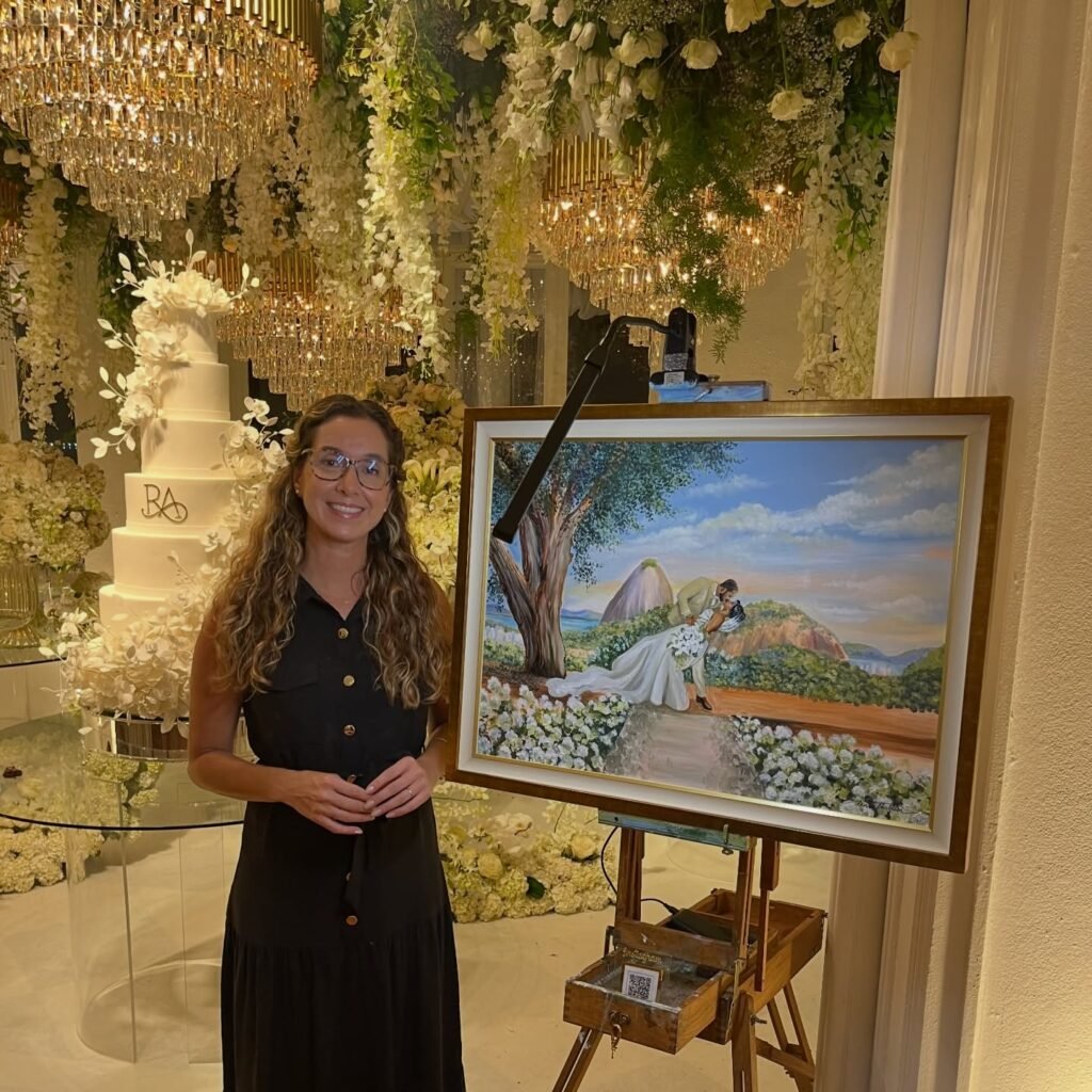 Aquarela ao vivo da cerimônia casamento RJ