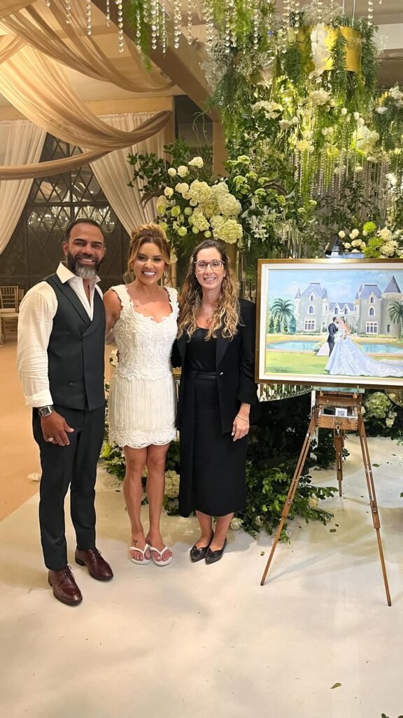 Aquarela ao vivo da cerimônia casamento na serra Itaipava RJ - Castelo de Itaipava