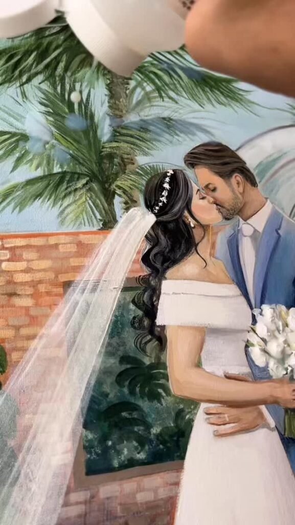 Aquarela ao vivo da cerimônia casamento